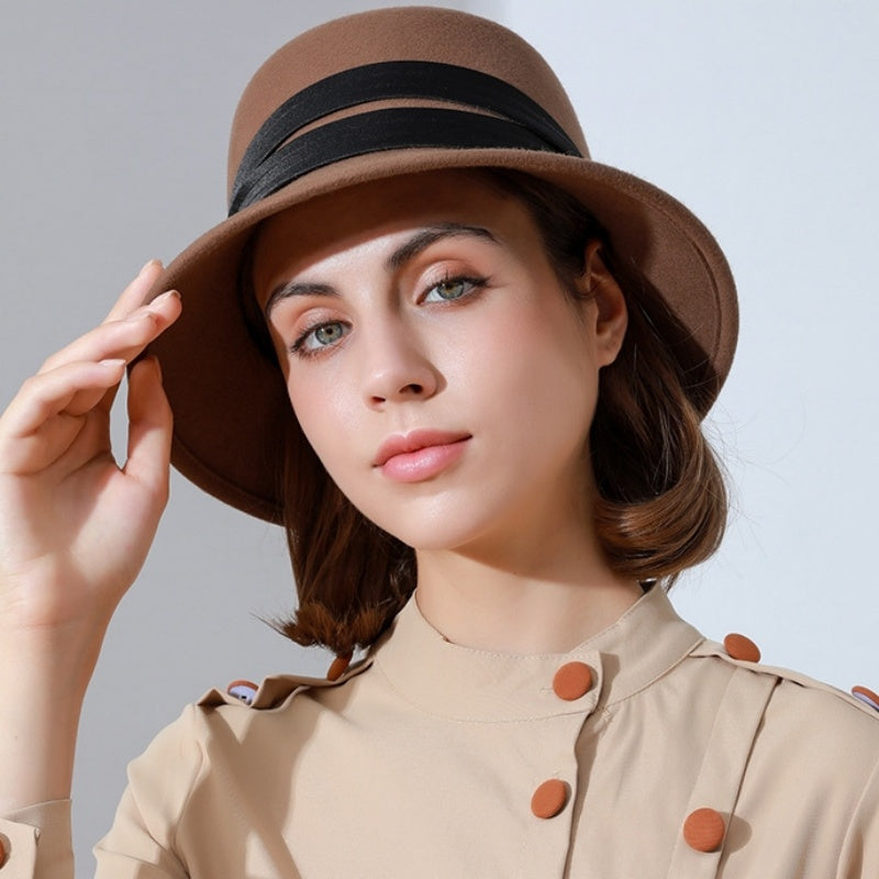 Felt Bucket Hats with Crossed Ribbons