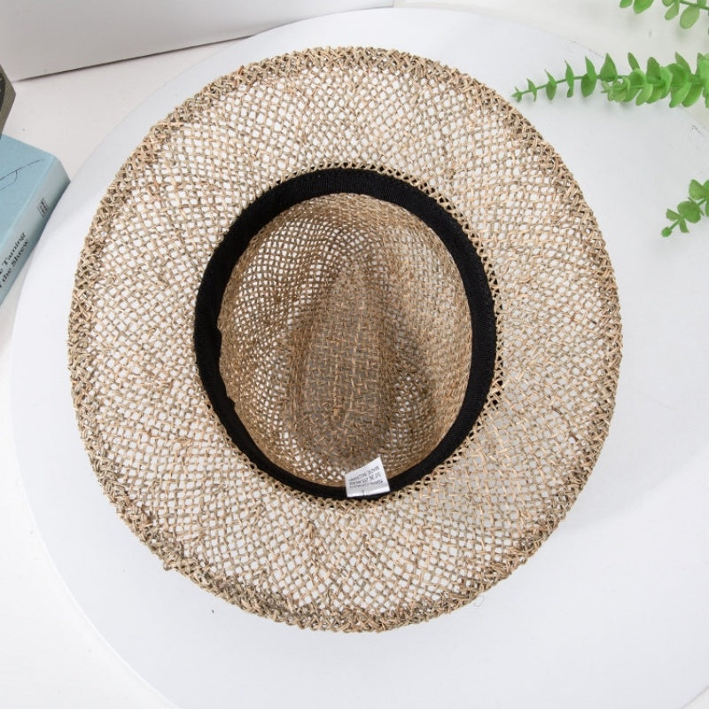Straw Hollowed-out Hat Sun Hat with Black Decorative Band