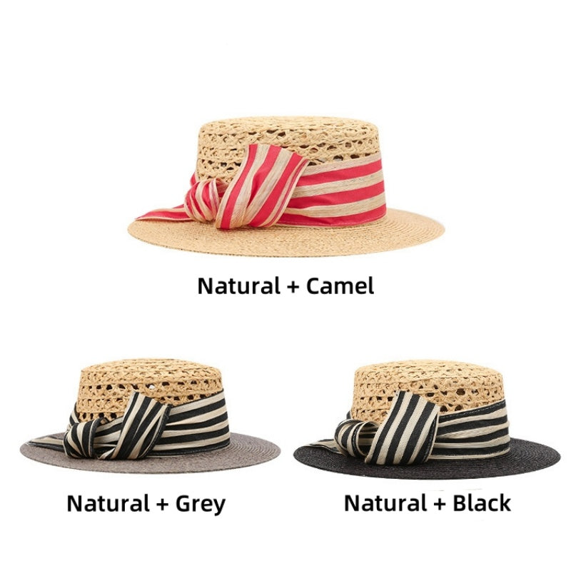 Hollow-carved Top Hat Sun Hat with Bow