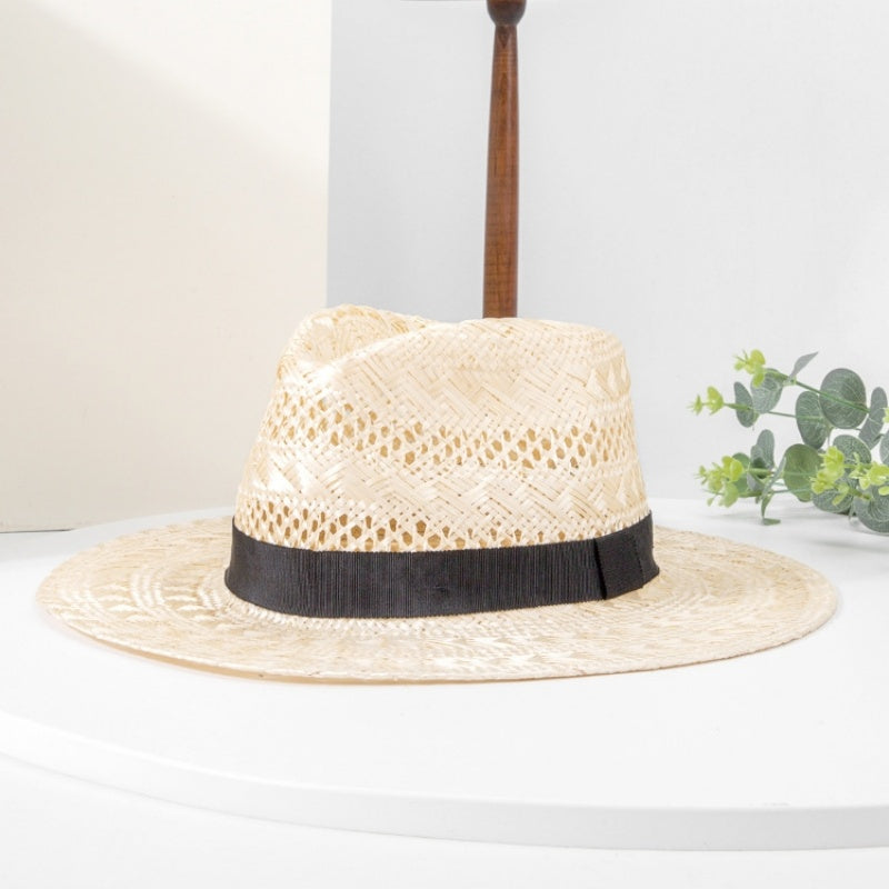 Sisal Top Hat with Black Decorative Ribbon