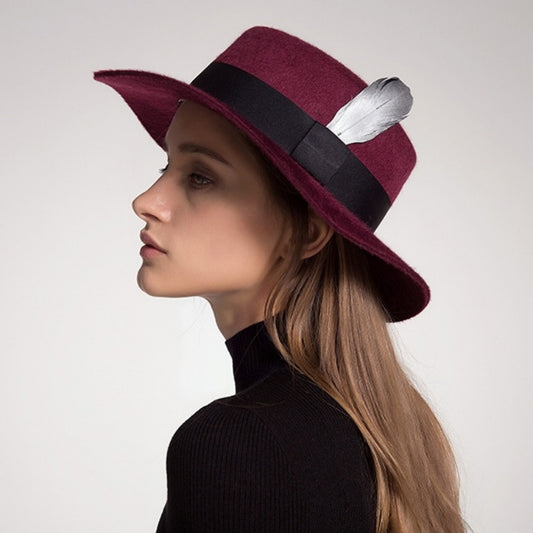 Felt Flat Roof Wide Brim Top Hat with Bow Webbing and Feather