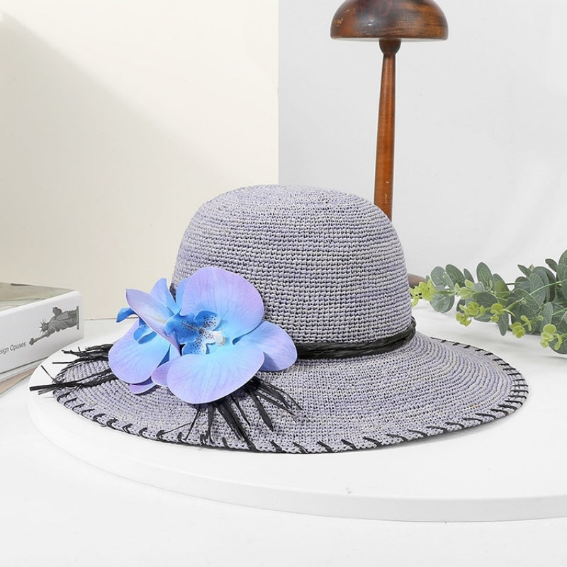 Sun Straw Hat with Phalaenopsis Decoration