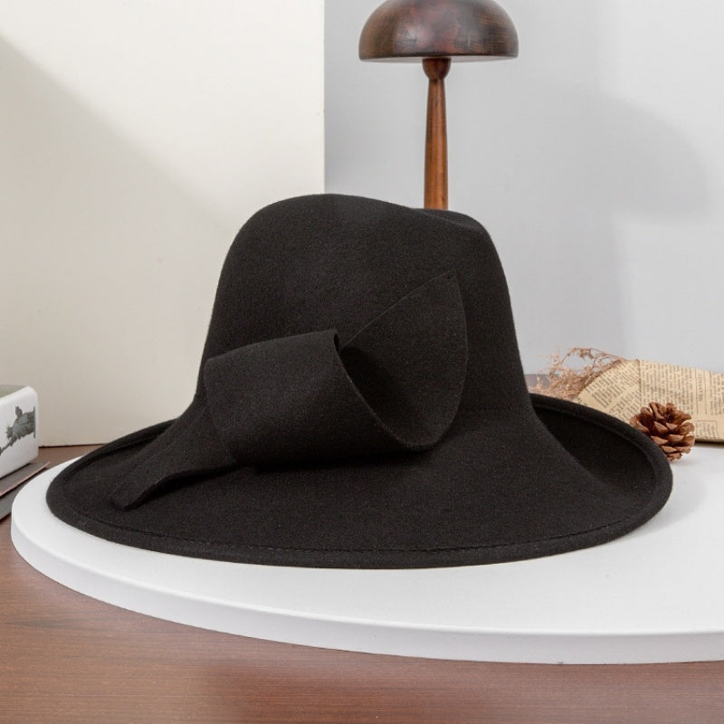 Felt Rolled Edge Wide Brim Top Hat with Felt Flower
