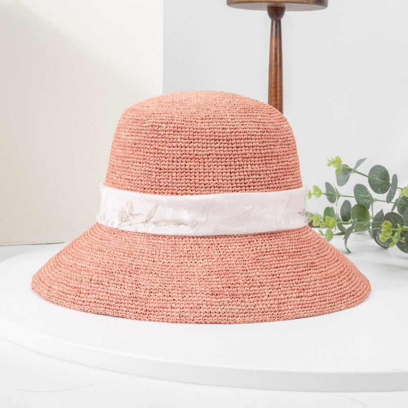 Sun Hat Straw Hat with Printed Bow