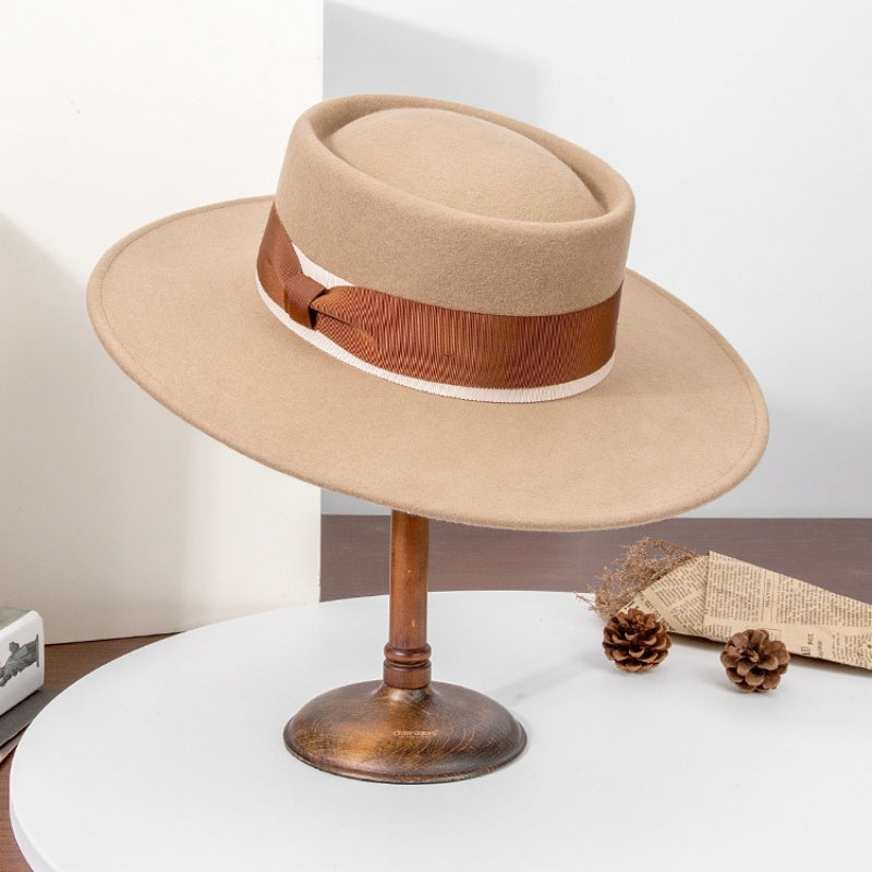 Felt Wide Brim Top Hats with Bow Webbing