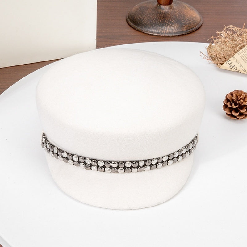 Felt Equestrian Newsboy Hat With Double-Row Copper Sheet Decoration
