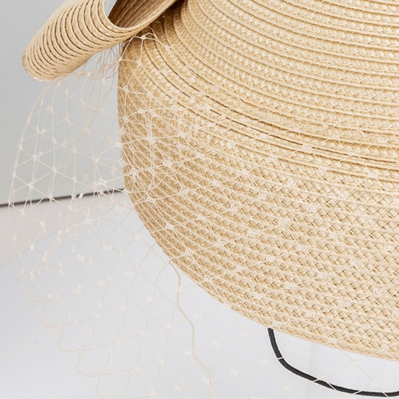 Straw Beret with Bow and Veil
