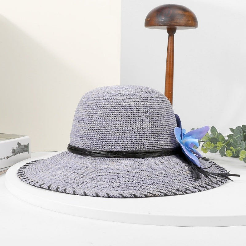 Sun Straw Hat with Phalaenopsis Decoration