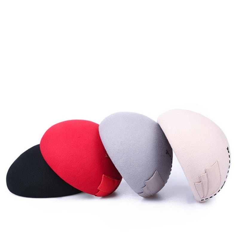 Felt Beret with Bow Webbing and Tubular Beads