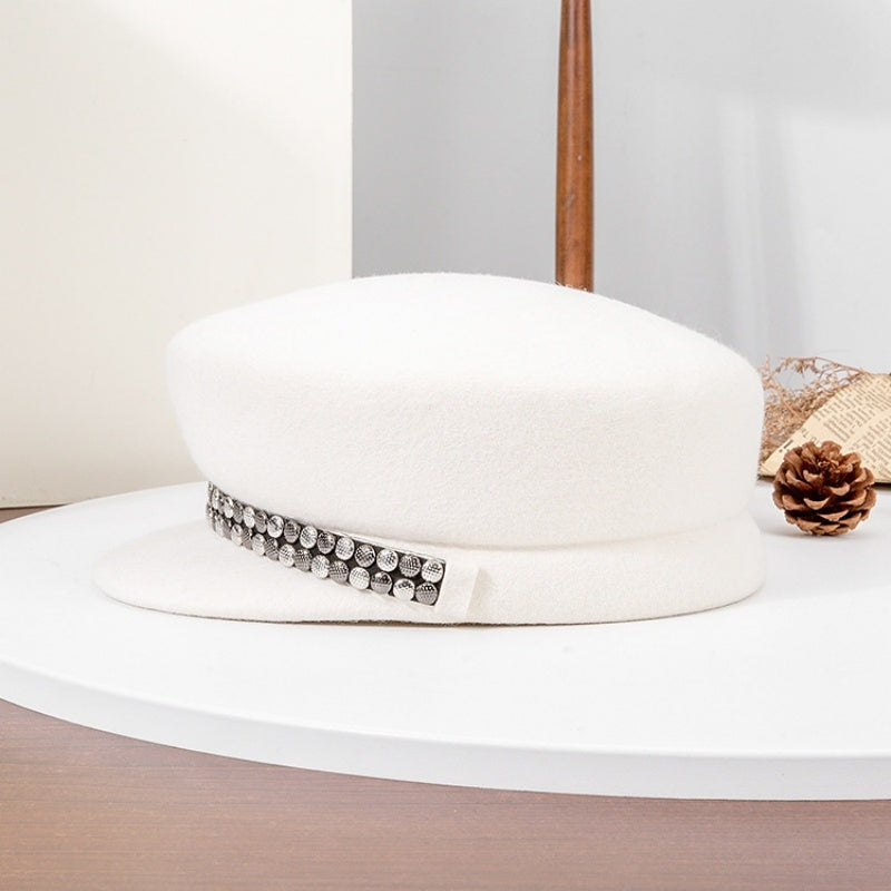 Felt Equestrian Newsboy Hat With Double-Row Copper Sheet Decoration