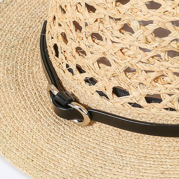 Bowler Hat Straw Hat with Black Leather Band