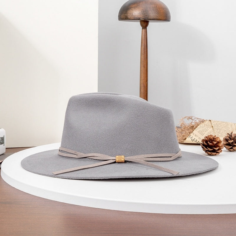 Felt Top Hat with Wooden Beads Bow Webbing