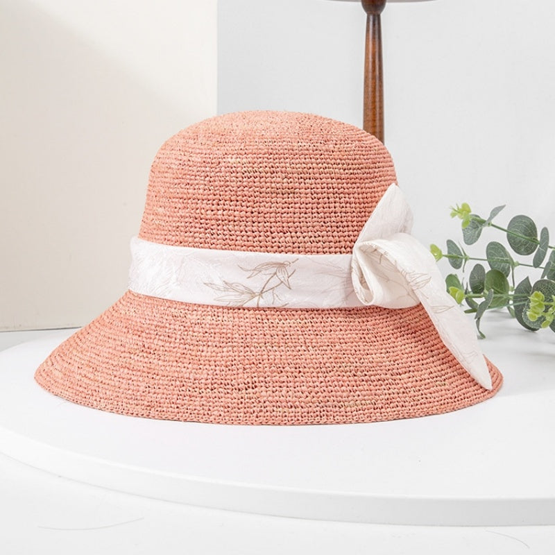 Sun Hat Straw Hat with Printed Bow
