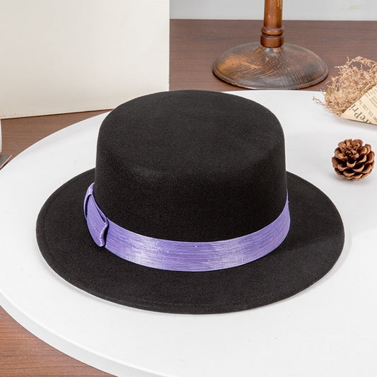 Felt Flat Roof Top Hat with Woven Webbing Decoration