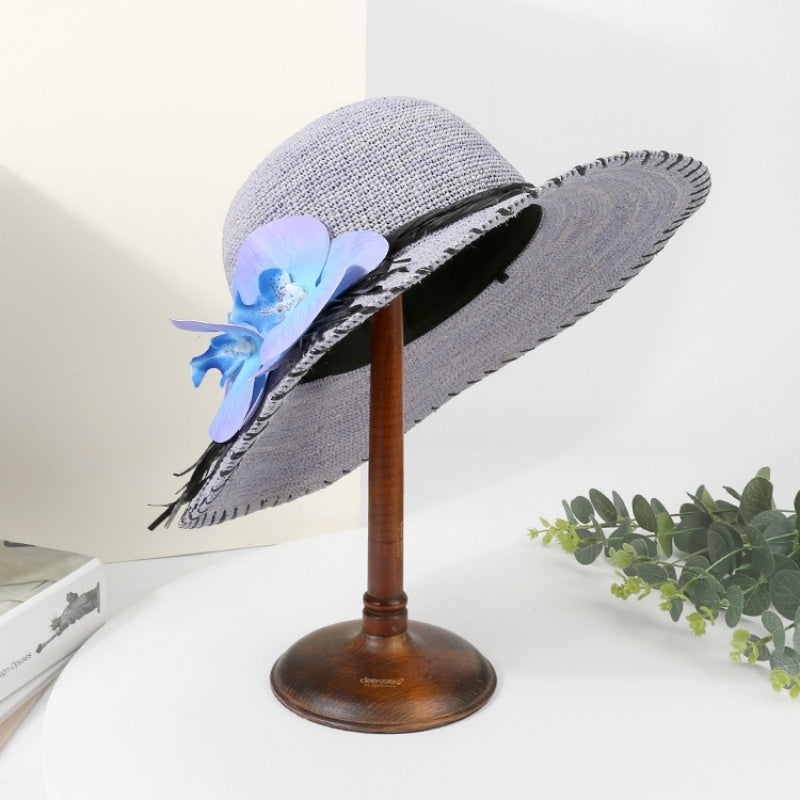 Sun Straw Hat with Phalaenopsis Decoration