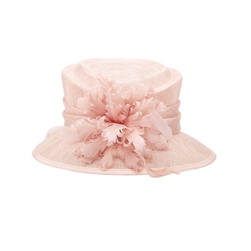 Linen Yarn Top Hat with Floral Decoration