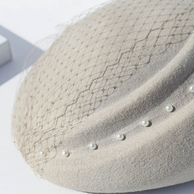 Felt Beret with Pearl and Lace