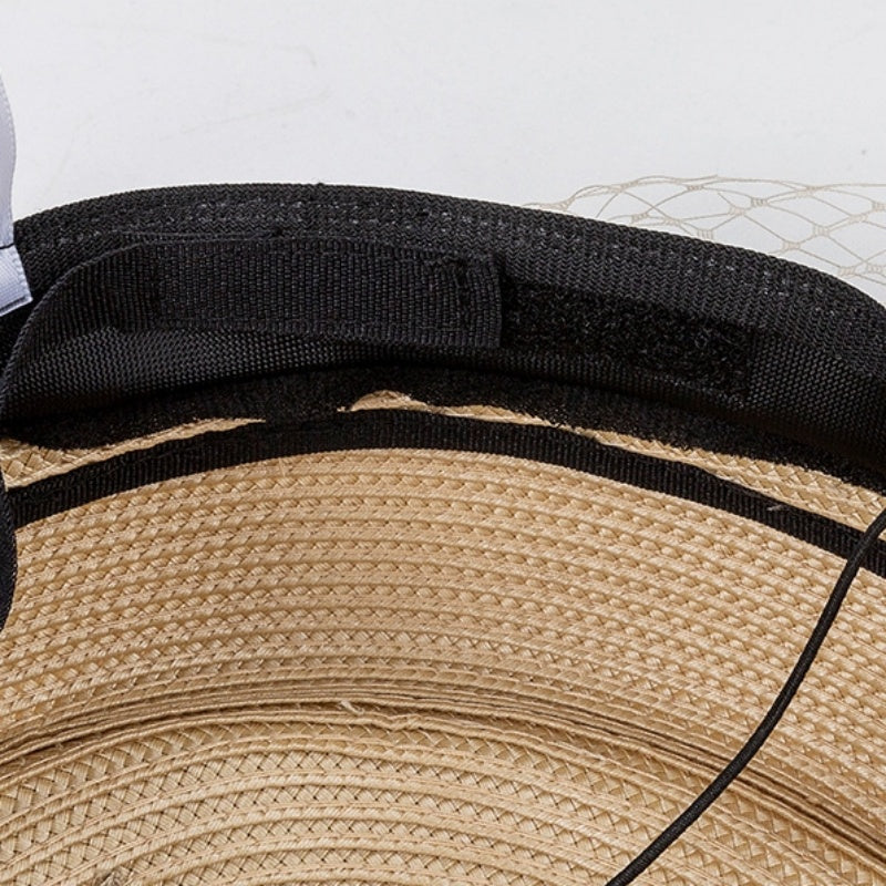 Straw Beret with Bow and Veil