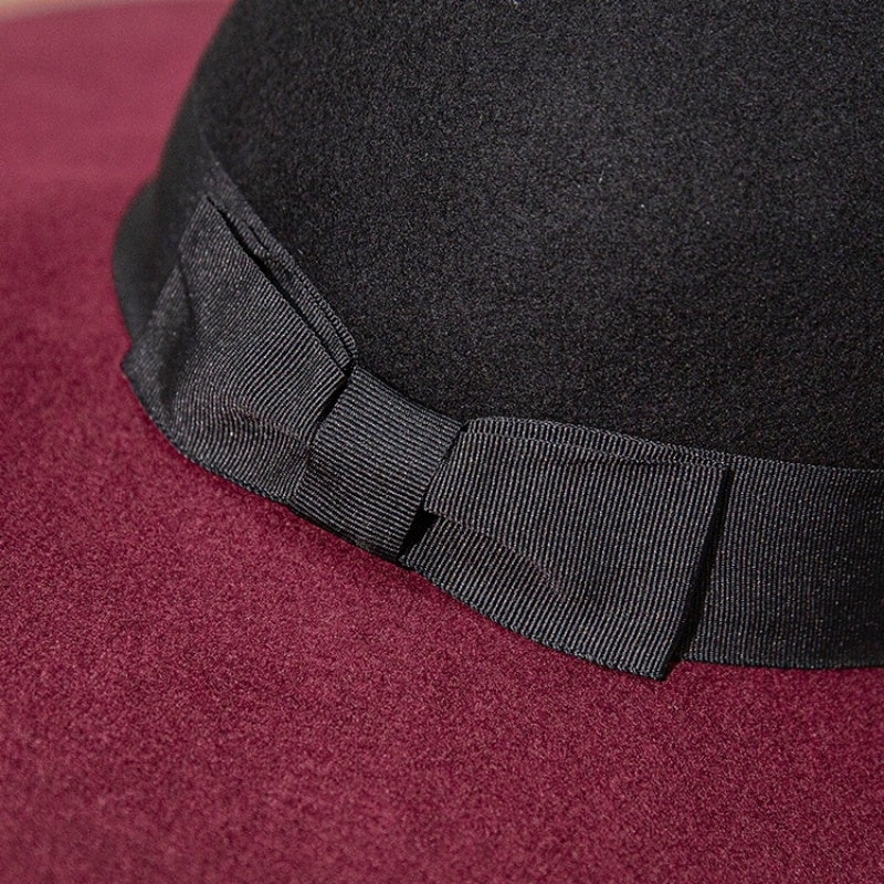 Black and Red Patchwork Felt Top Hat with Bow Webbing