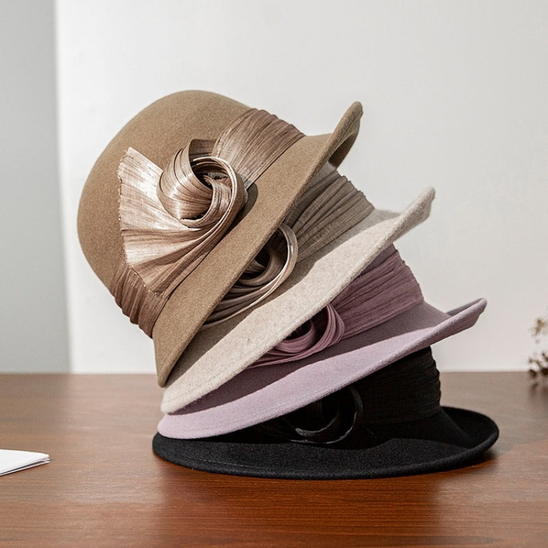 Felt Top Hat Rolled Edge with Ribbon Decoration