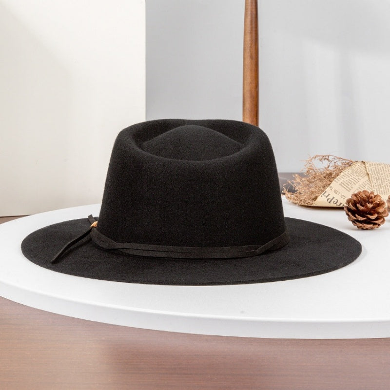 Felt Top Hat with Wooden Beads Bow Webbing