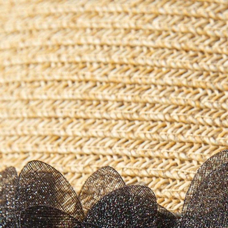 Straw Hat with Mesh Petal Decorative Strips