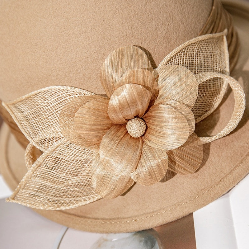Felt Rolled Edge Top Hat with Camellia Decoration