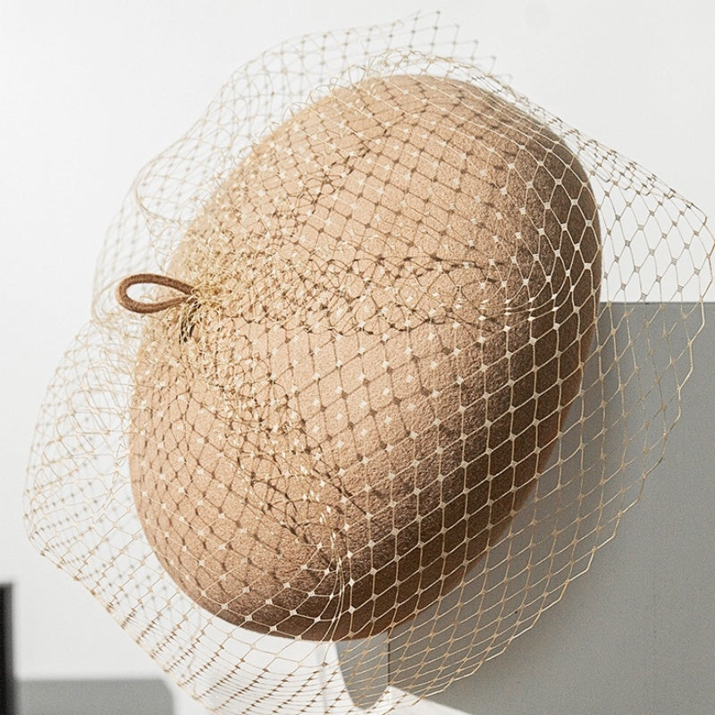 Felt Beret with Grid Veil