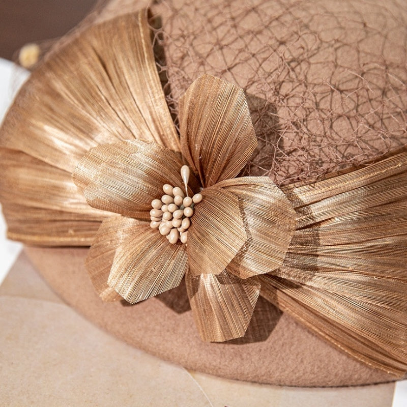 Felt Beret with Pearl Flower and Lace