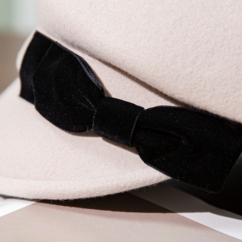 Felt Equestrian Newsboy Hat with Velvet Bow Decoration