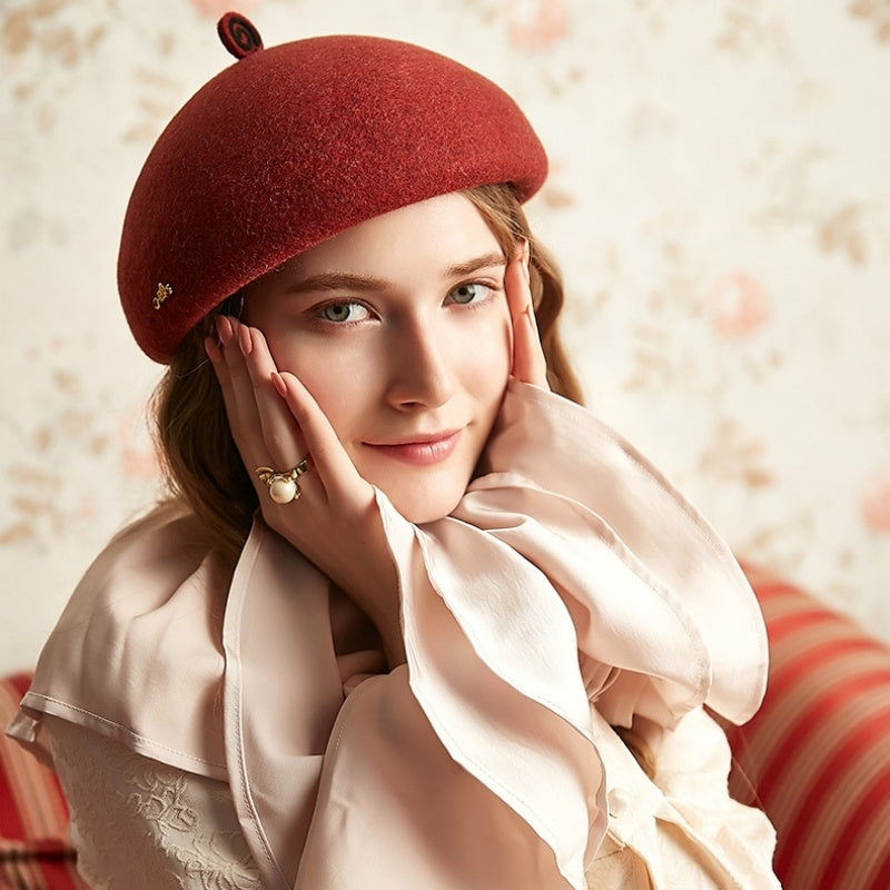 Felt Beret with Circular Decoration