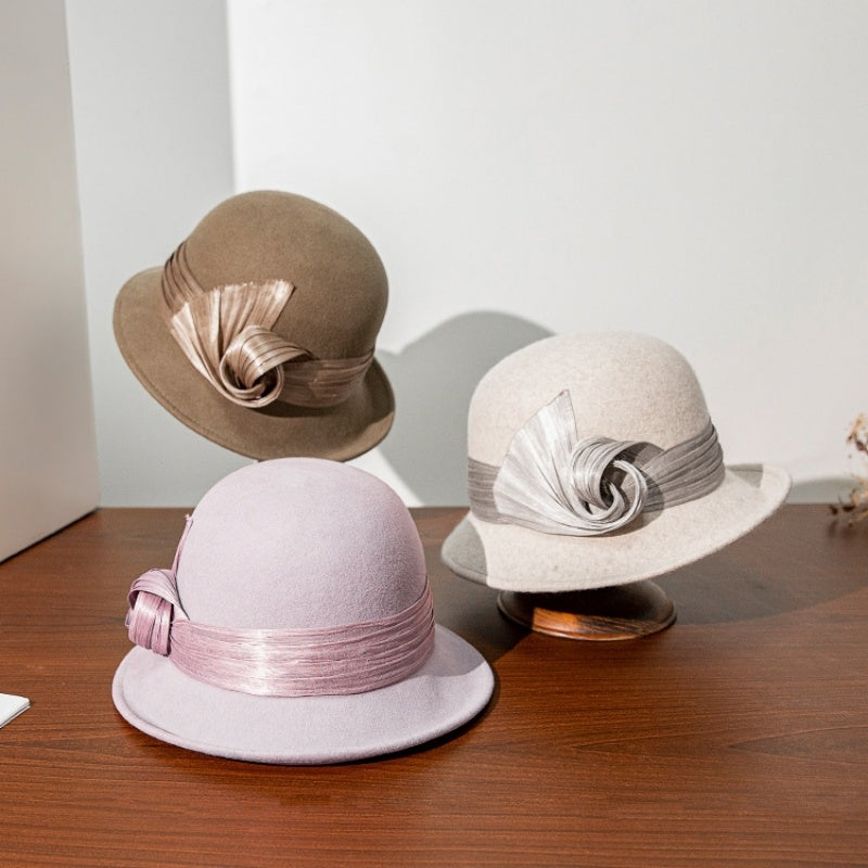 Felt Top Hat Rolled Edge with Ribbon Decoration