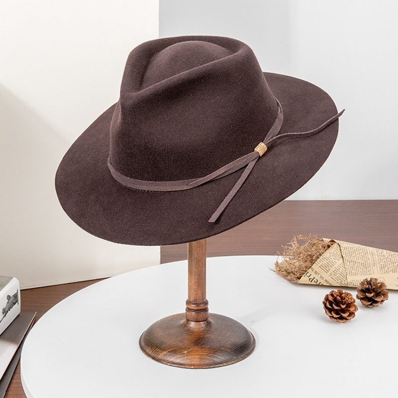 Felt Top Hat with Wooden Beads Bow Webbing