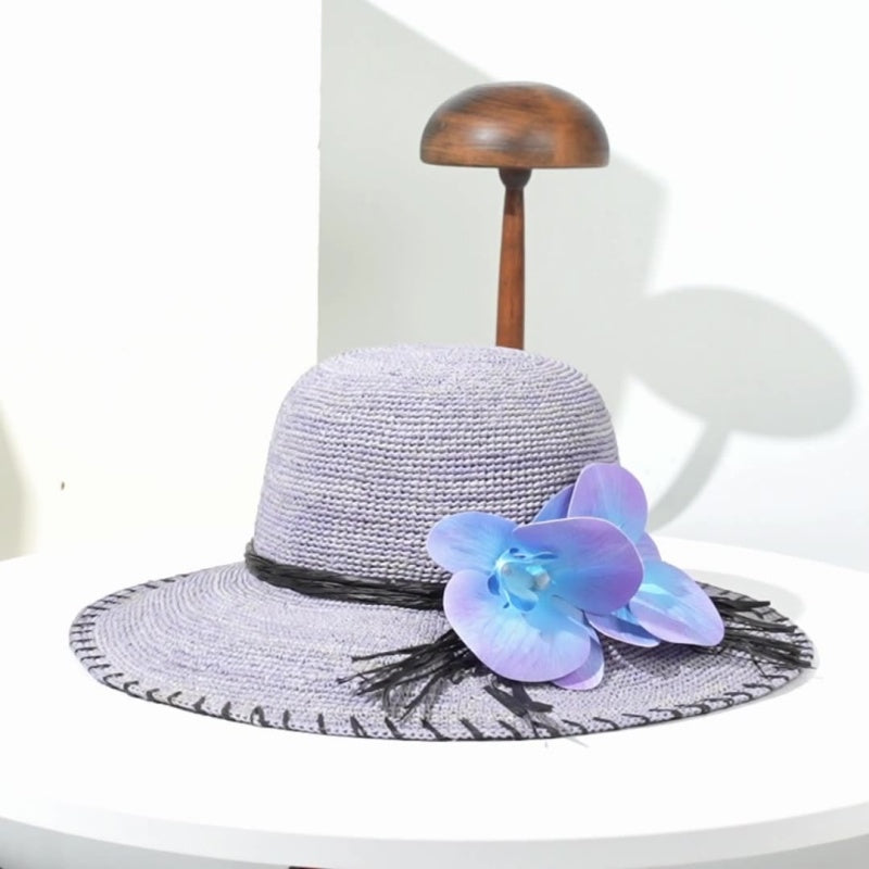 Sun Straw Hat with Phalaenopsis Decoration