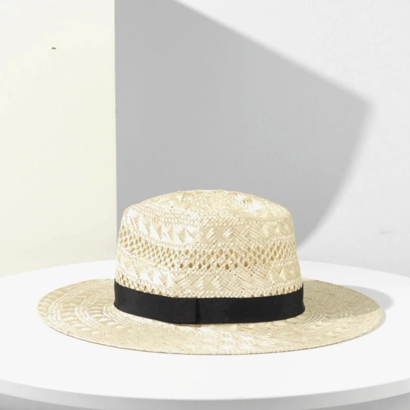Sisal Top Hat with Black Decorative Ribbon