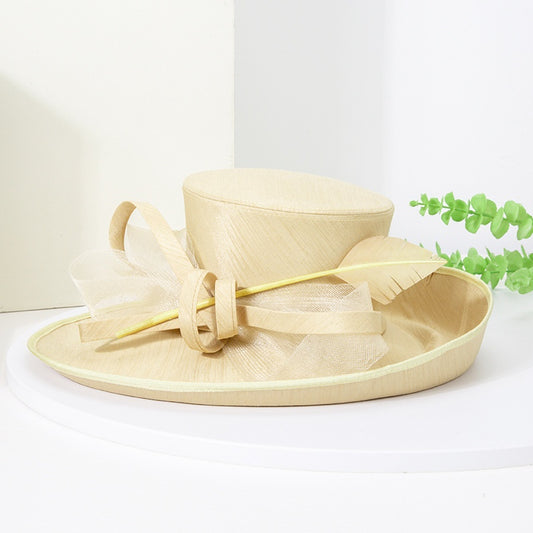 Top Hat Straw Hat with Feathers and Bows