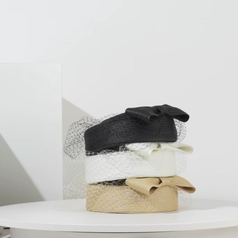 Straw Beret with Bow and Veil