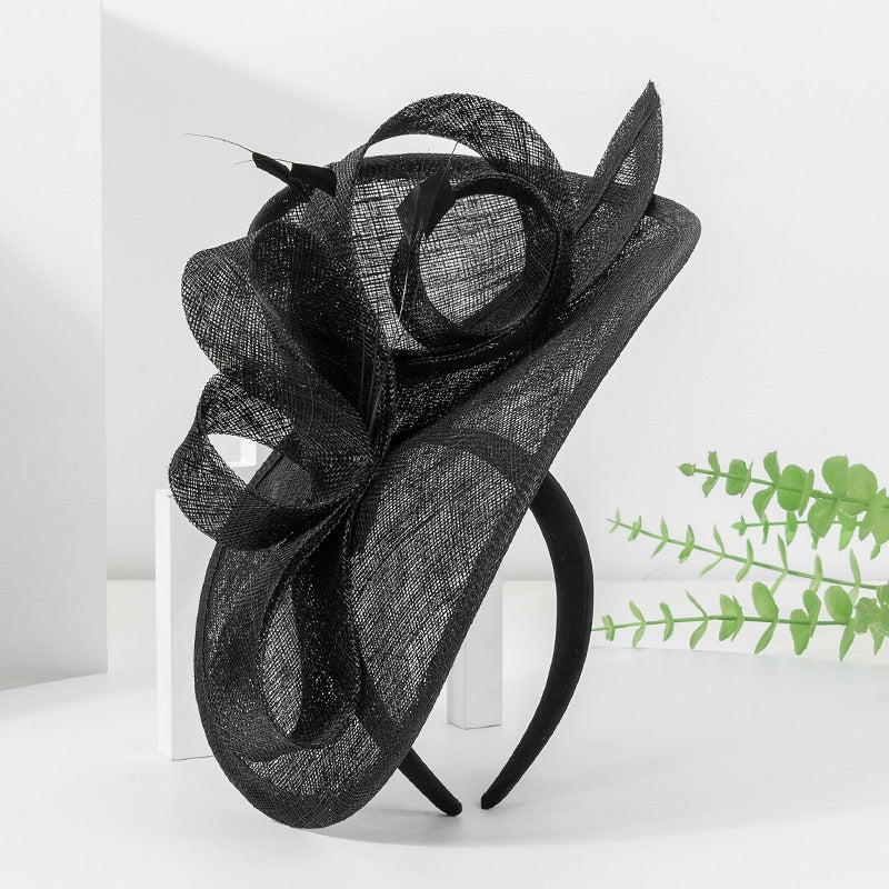 Black Alice Band with Flower and Feather Decorations