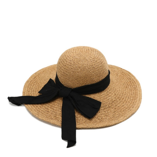 Straw Hat with Wide Brim and Big Bow