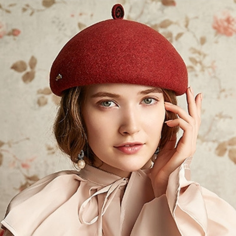 Felt Beret with Circular Decoration