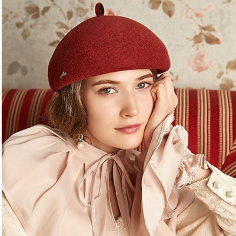 Felt Beret with Circular Decoration