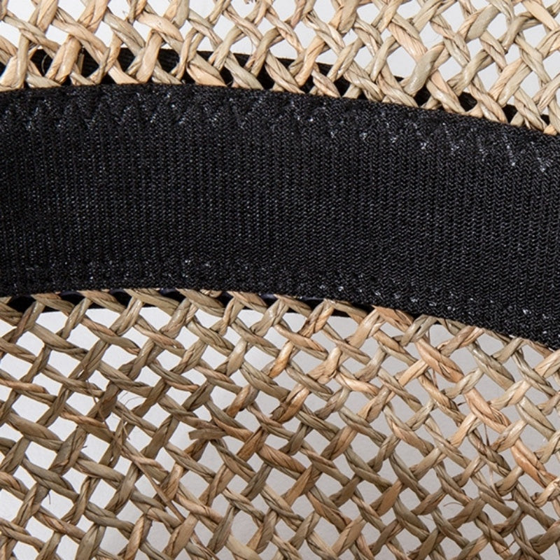 Straw Hollowed-out Hat Sun Hat with Black Decorative Band