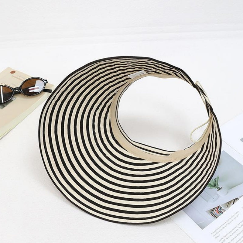 Foldable Striped Sun Hat with Empty Top