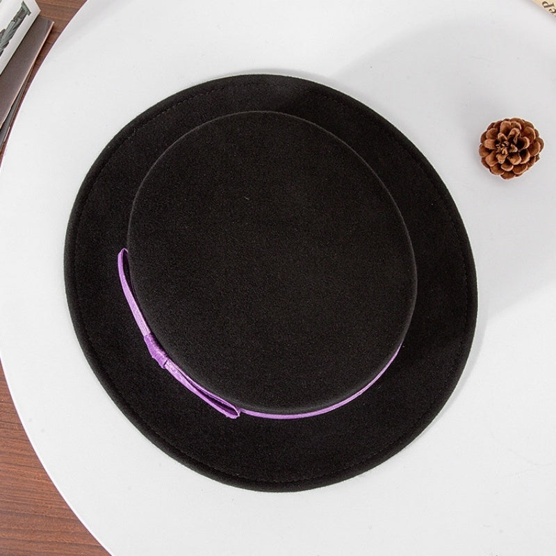 Felt Flat Roof Top Hat with Woven Webbing Decoration