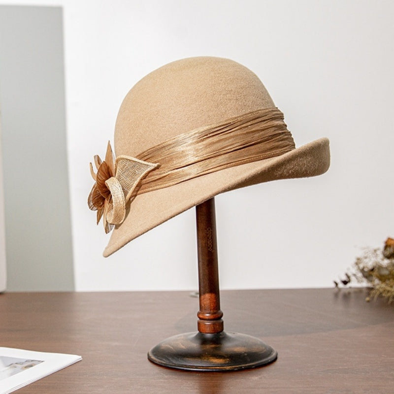 Felt Rolled Edge Top Hat with Camellia Decoration