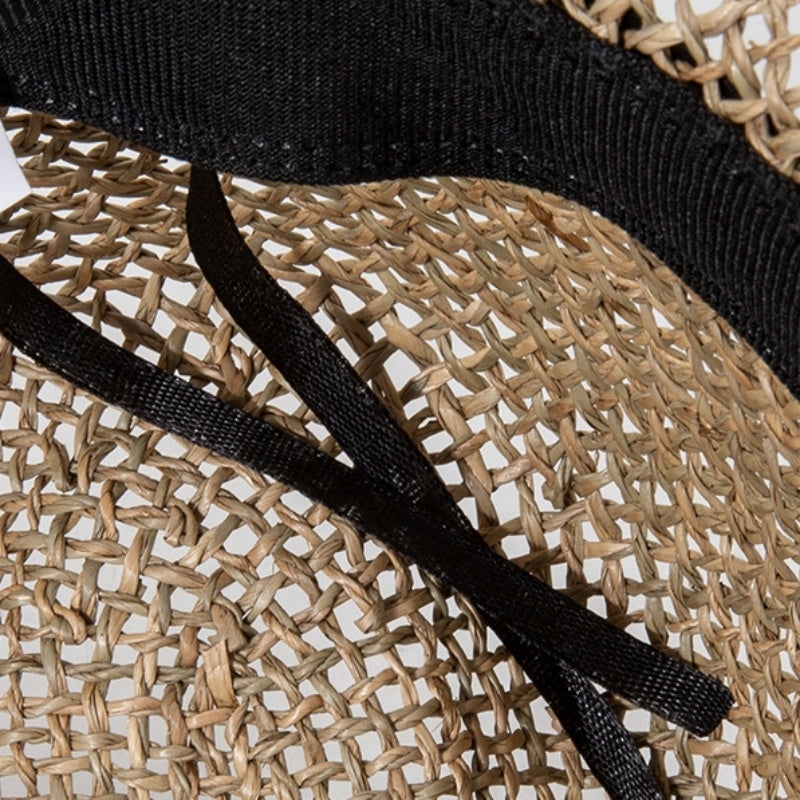Straw Hollowed-out Hat Sun Hat with Black Decorative Band