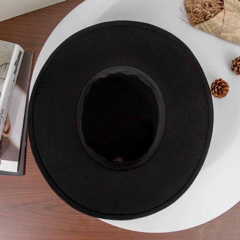 French Style Felt Wide Brim Top Hat With Bow Webbing
