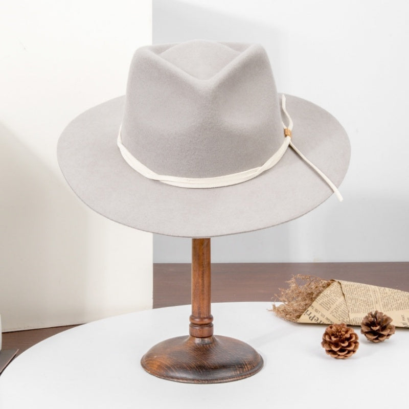 Felt Top Hat with Wooden Beads Bow Webbing