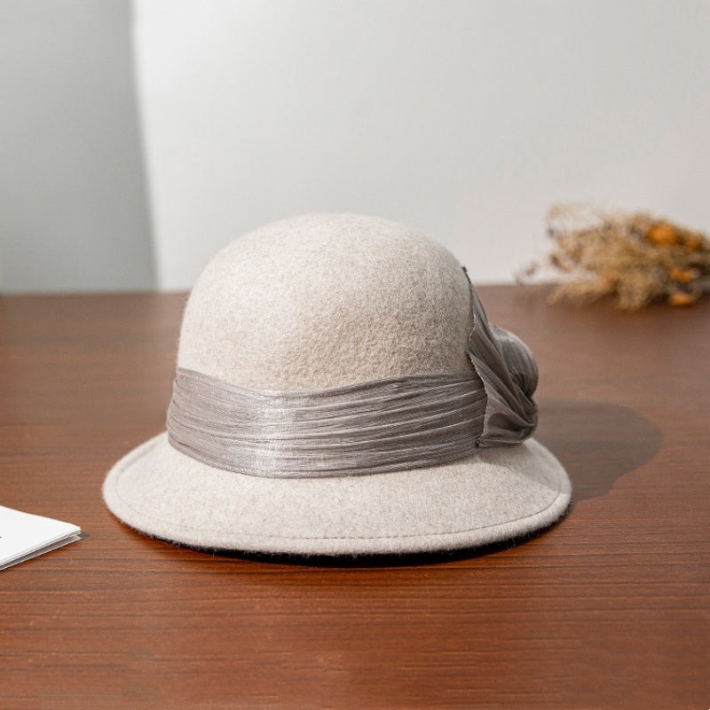 Felt Top Hat Rolled Edge with Ribbon Decoration