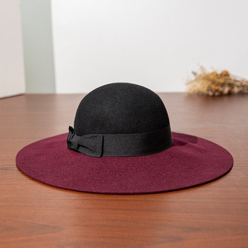 Black and Red Patchwork Felt Top Hat with Bow Webbing